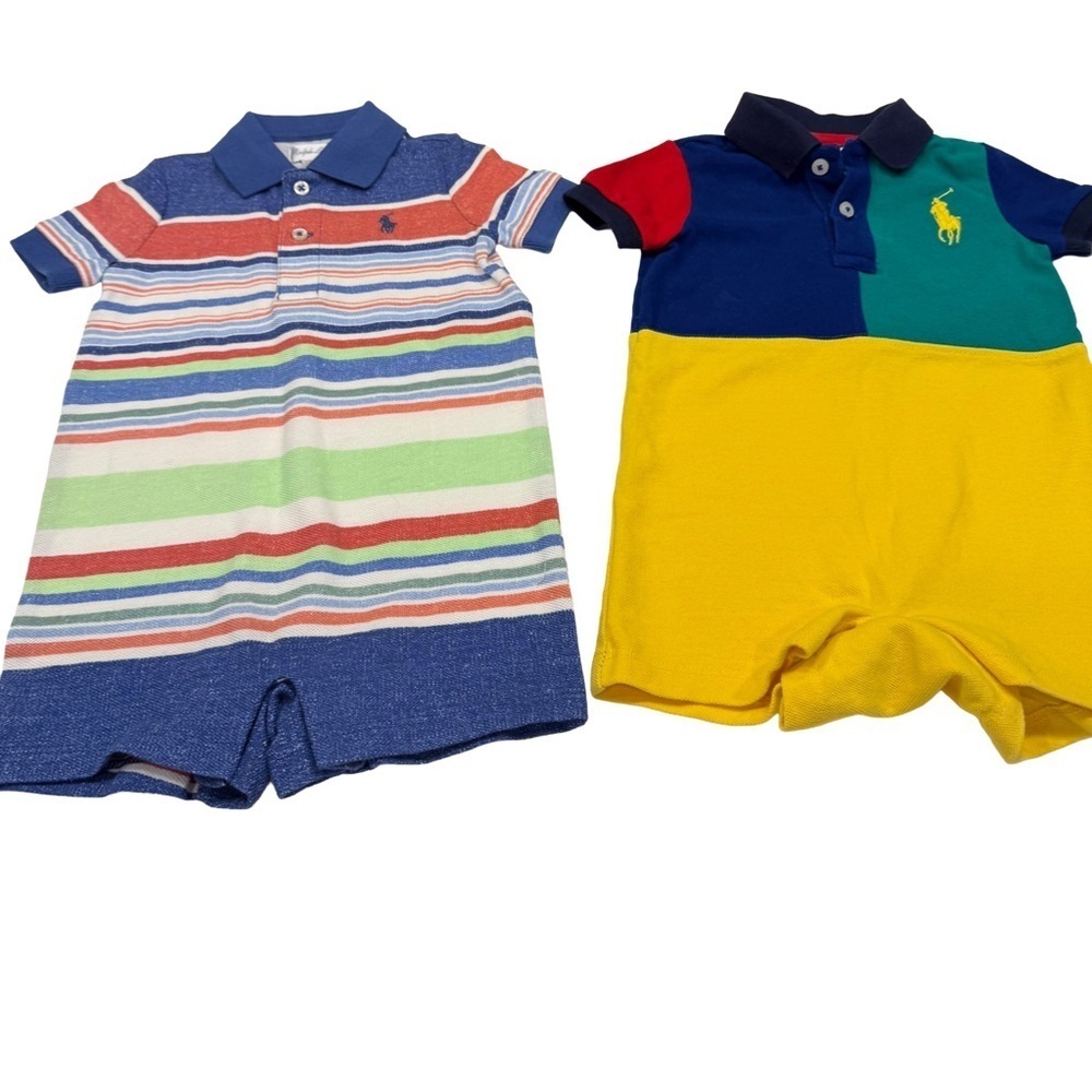Ralph Lauren Baby Boy SET OF 2 Polo One Pieces Rompers Sz 6 Mo